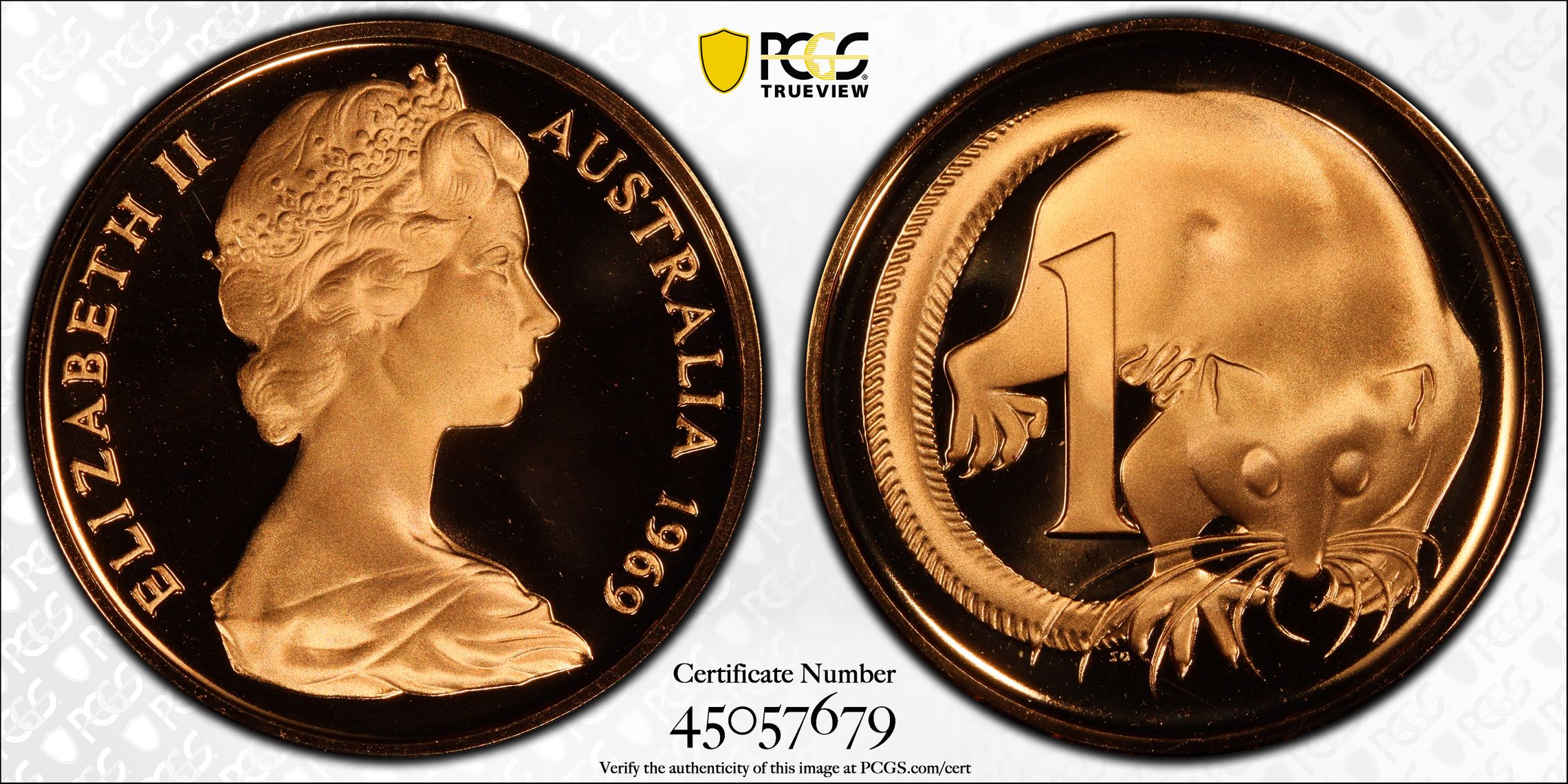 1969 Australian One Cent, 1c Proof PCGS - PR69DCAM -679