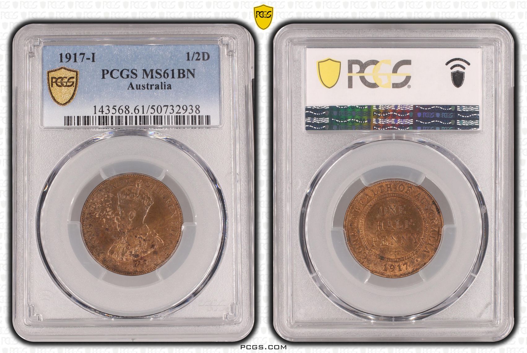 Halfpenny, 1917-I, PCGS MS61BN