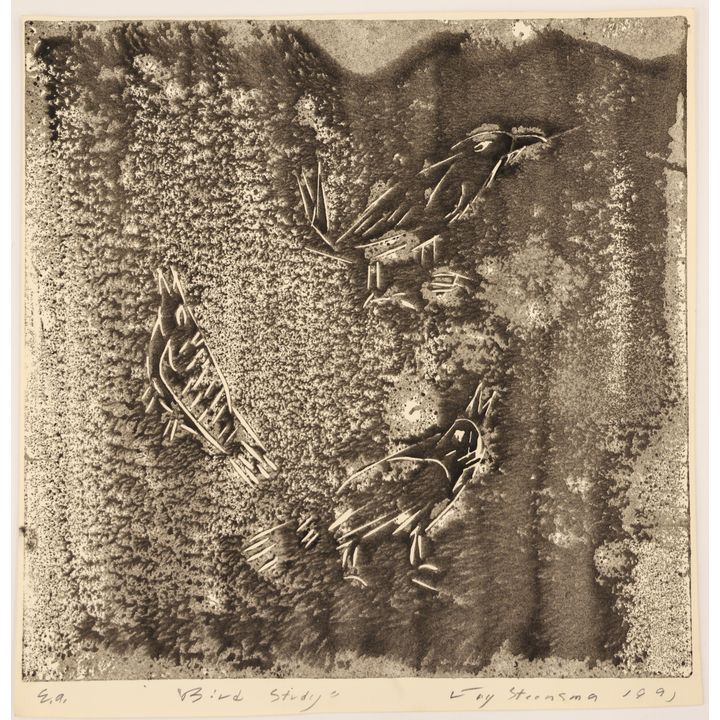 Jay Steensma ''Bird Study'' 1991 Woodblock Print 12.5''x12''