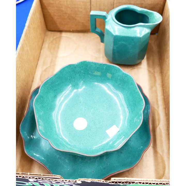 Box 3pc Chinese Green Glazed Yixing Pottery