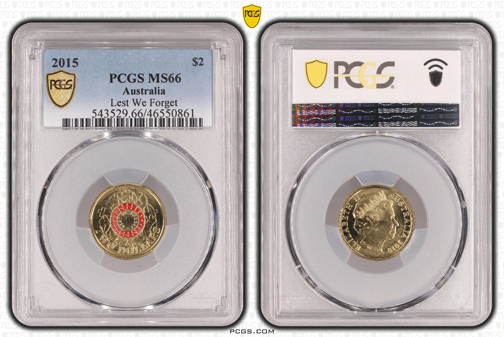 Elizabeth II, Lest We Forget, Two Dollar, 2015, PCGS MS66