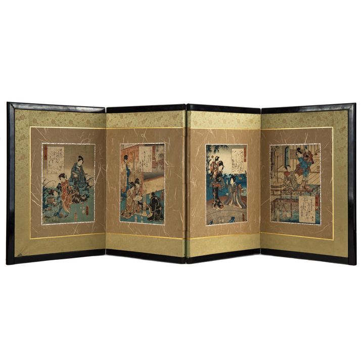 Utagawa Kunisada | Parawan z 4 drzeworytami, Japonia, I poł XX w.