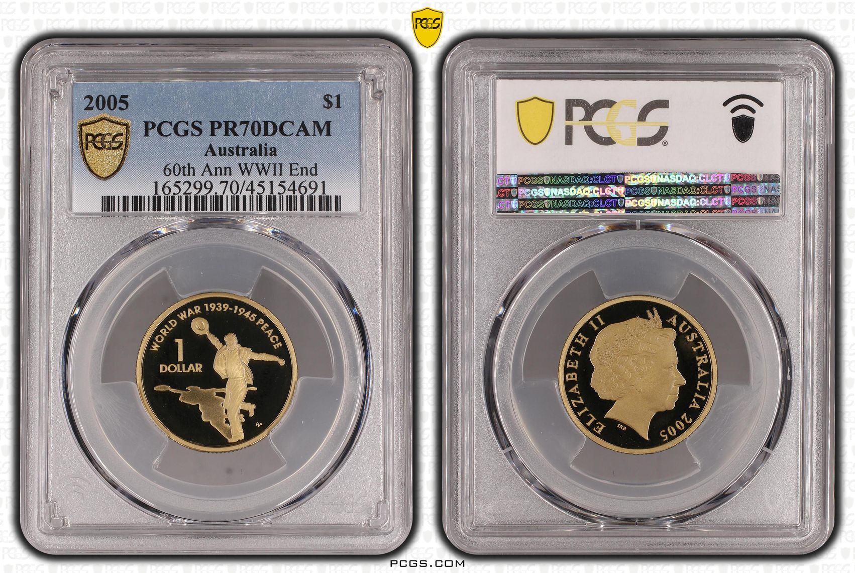 2005 Australia One Dollar, $1 60th Ann WWII End PCGS - PR70DCAM POP 5/0 -691