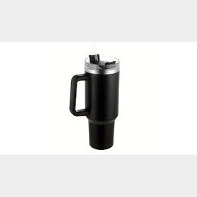 Double Wall Travel Mug Stainless Steel Vacuum Flask with Straw Hot/Cold - Black -|Bar 9902180807299 - 51745/14765 SN B1 (S7)