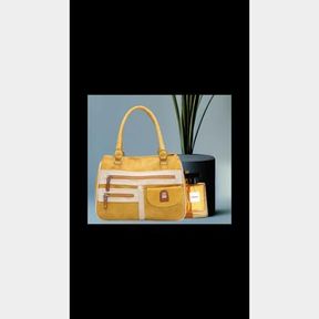 2 IN 1 L&H LADIES 2ZIP POCKET YELLOW HANDBAG AND AMBER MILANO PERFUME - 51818/5319