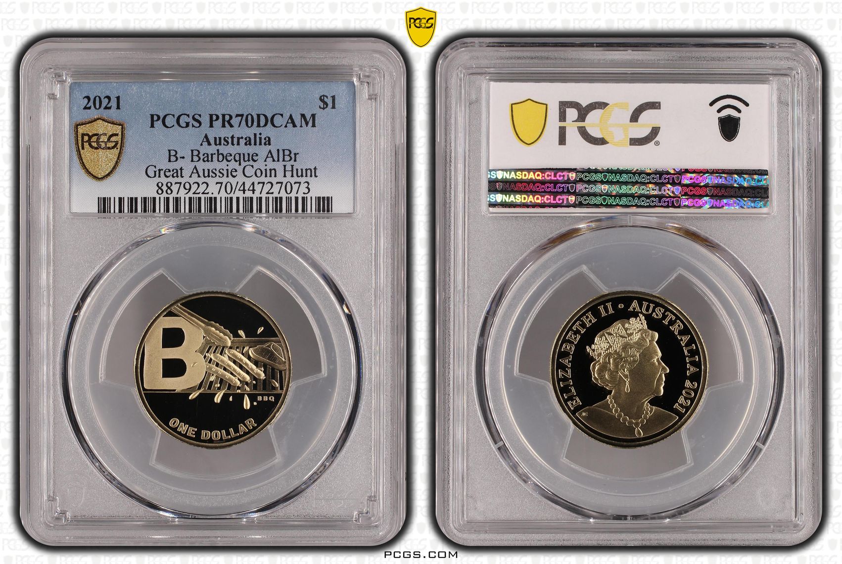 B- Barbeque AlBr POP 19/0, One Dollar, 2021, PCGS PR70DCAM