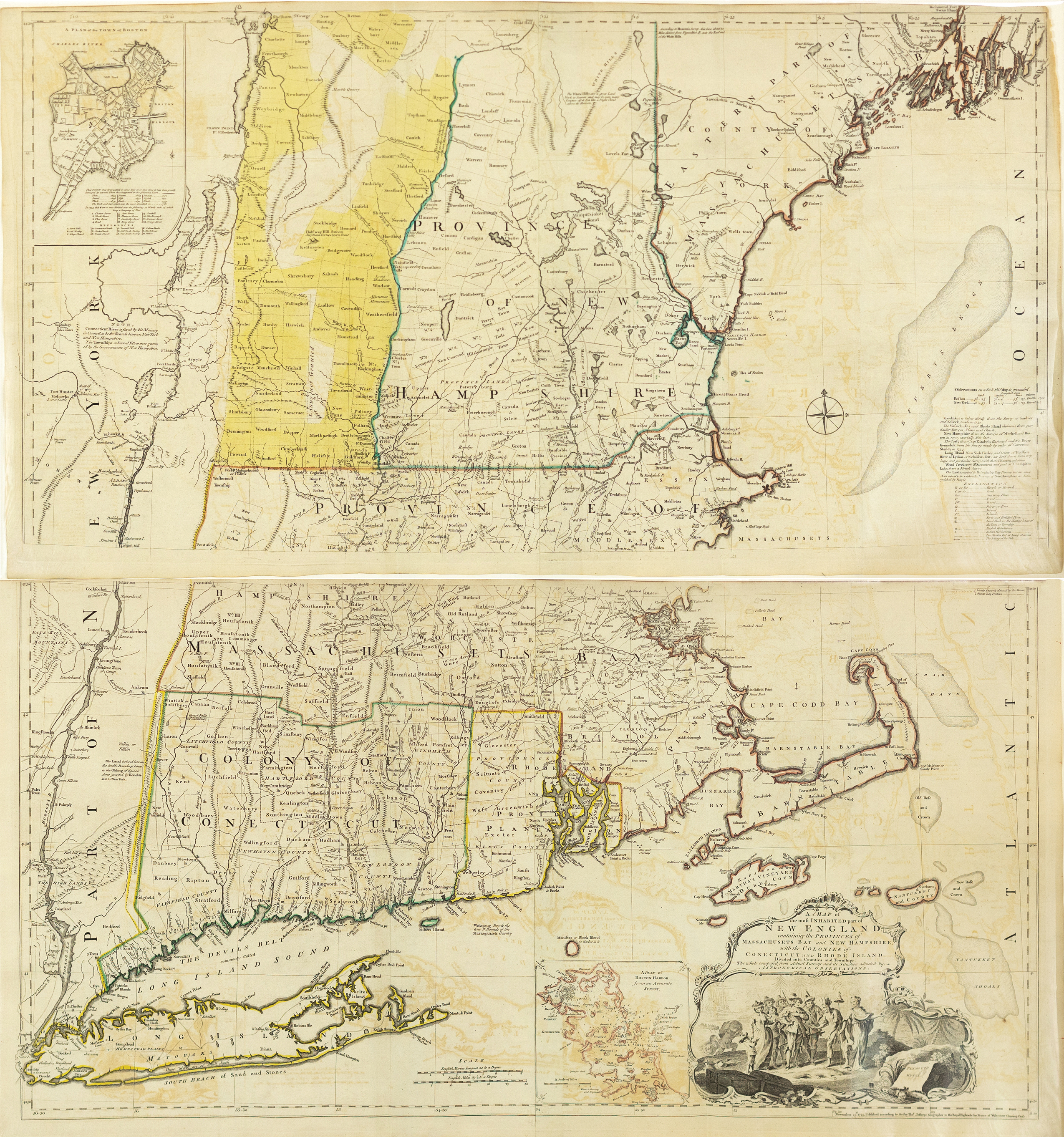 Mead's 1776 engraved map of New England in two sheets