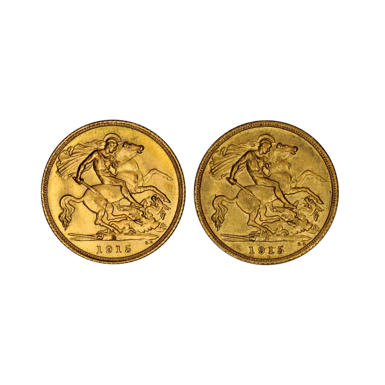 1281. · Pair, George V, Half Sovereign, 1915S, aUNC