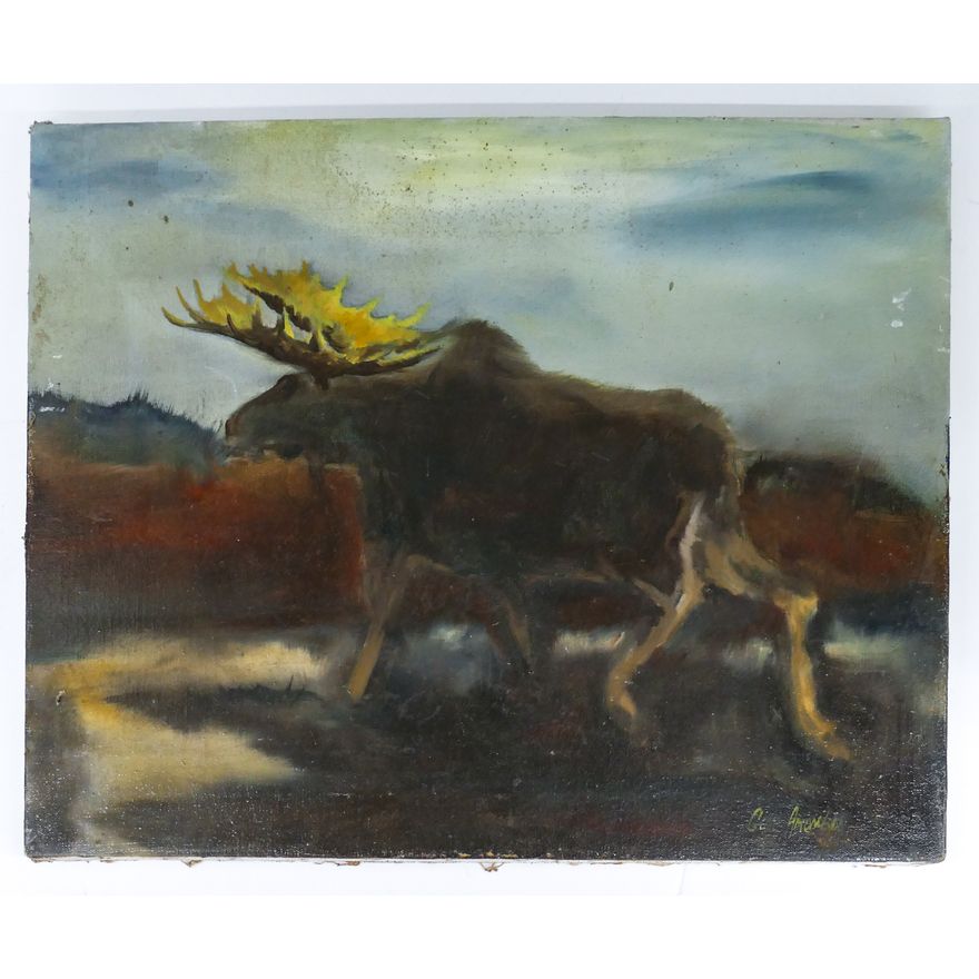 Gene Amondson ''Moose'' Oil on Canvas 16''x20'' - Some damage