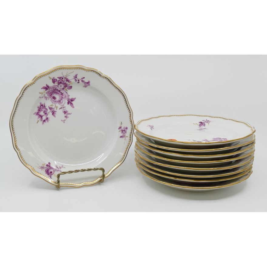 9pc Meissen Pink Flower Porcelain Dessert Plates