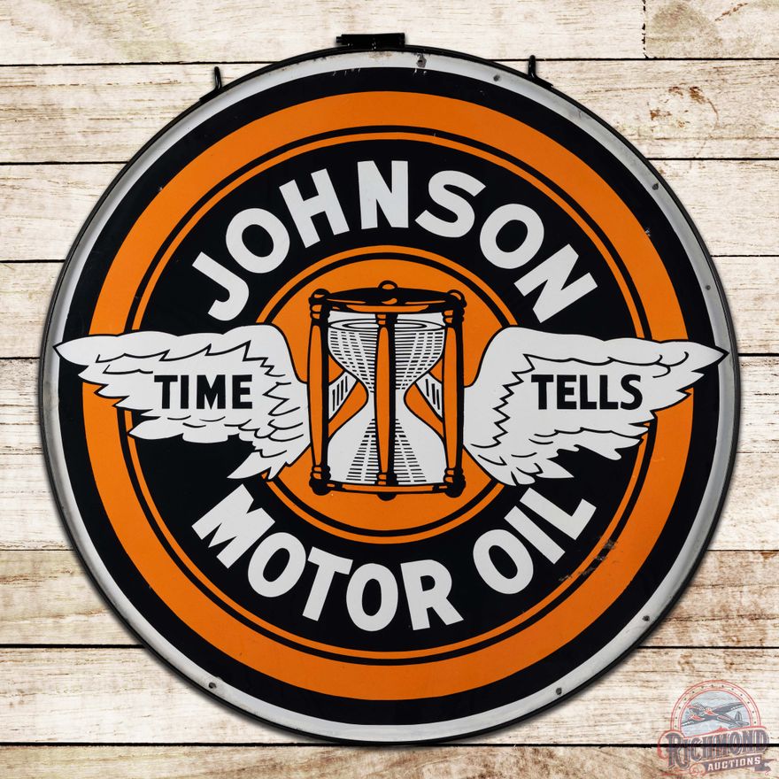 Impressive Johnson Ethyl Gasoline 48" Double Sided Porcelain Sign w/ Ring