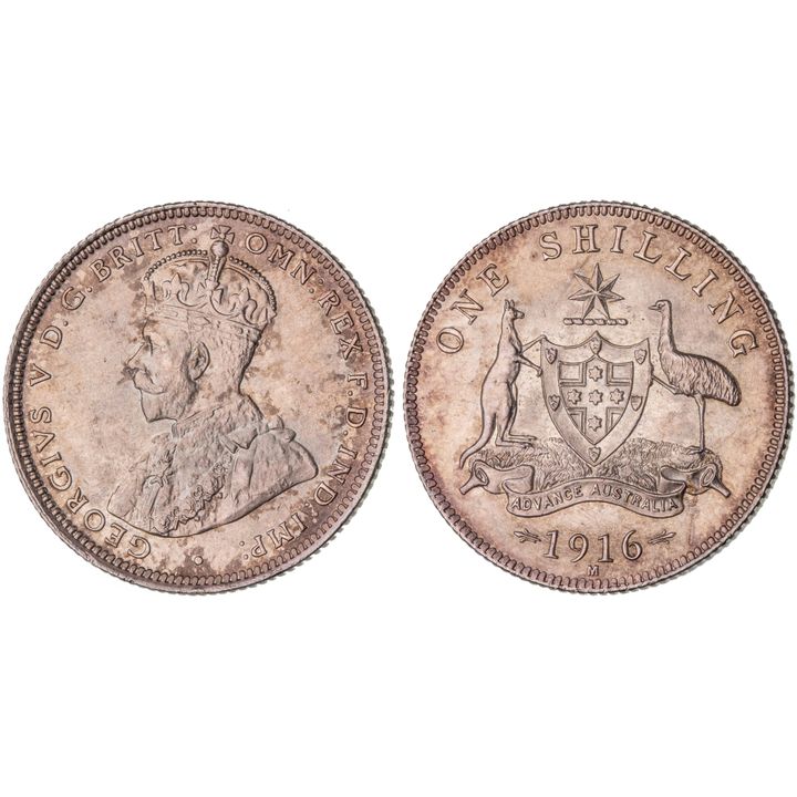 George V, Shilling, 1916-M, FDC