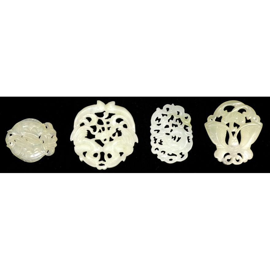 Box 4pc Chinese Pierced Jade Pendants 2'' Approx.