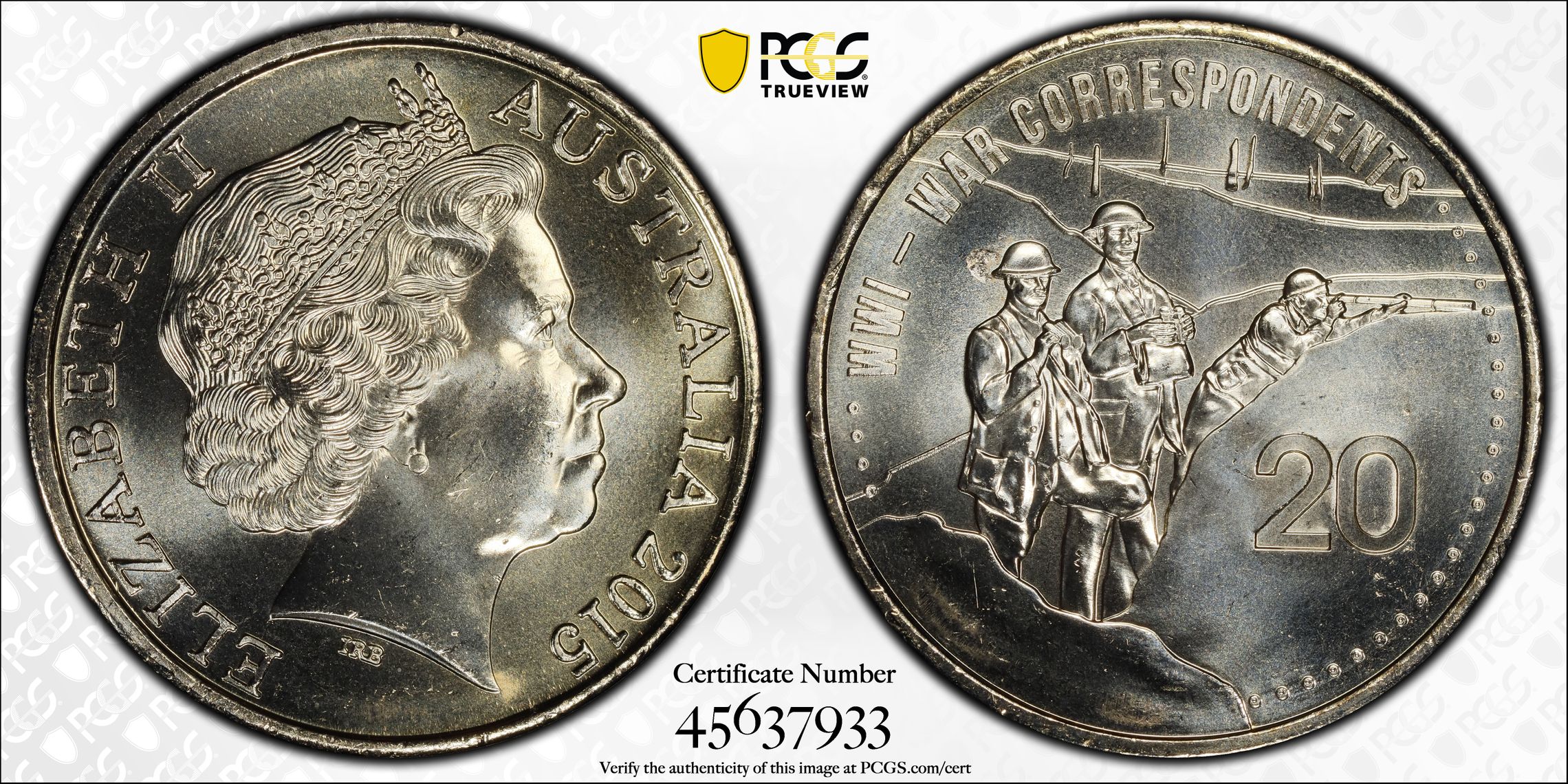 War Correspondents , Twenty Cent, 2015, PCGS MS66