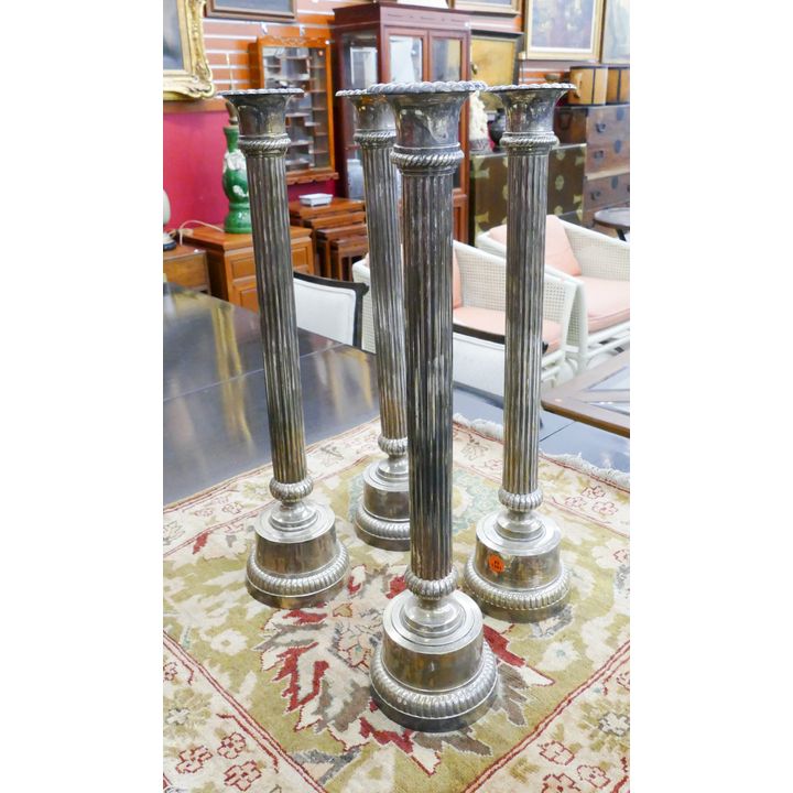 2 Pairs Silverplated Column Candlesticks- 21''