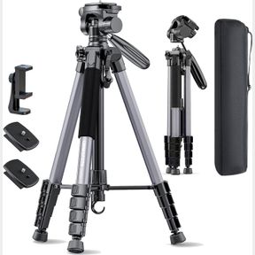 74 INCH 74"-CAMERA-TRIPOD, GRAY PORFESSIONAL ALUMINUM HEAVY DUTY TRIPOD STAND FOR MIRRORLESS CAMERA/DSLR/CELL PHONE/CAMCORDER, WIT
