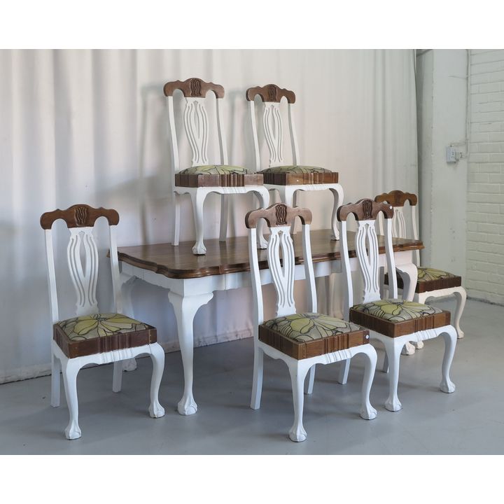 PAINTED IMBUIA DINING TABLE AND SET OF 6 CHAIRS