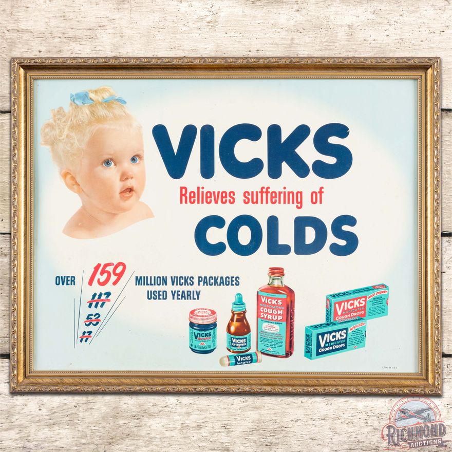 Vicks "Relieves Suffering of Colds" Framed SS Tin Sign