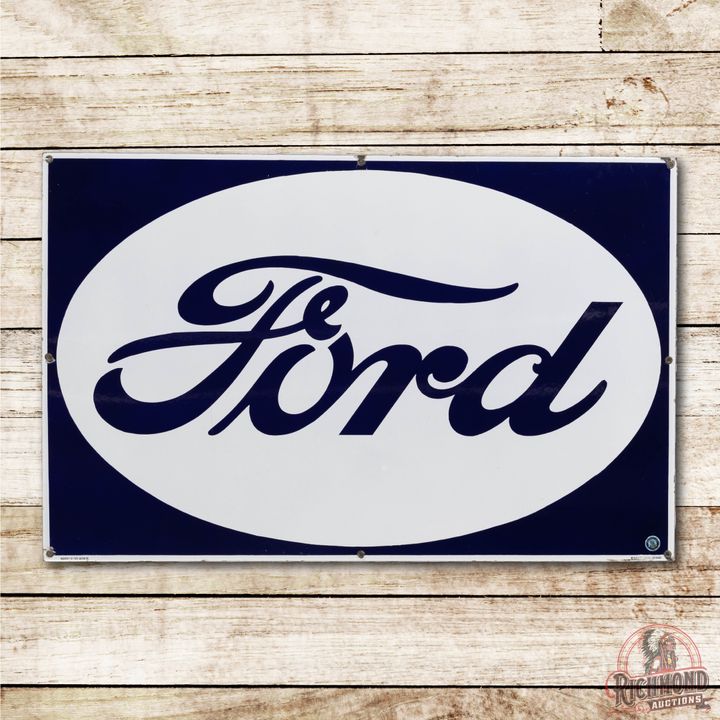 Reverse Colors Ford in Oval Single Sided Porcelain Sign TAC 9