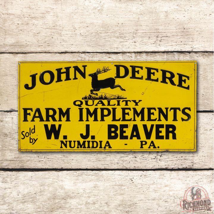 John Deere Leaping Deere Logo Pennsylvania Single Sided Metal Sign TAC 7.5