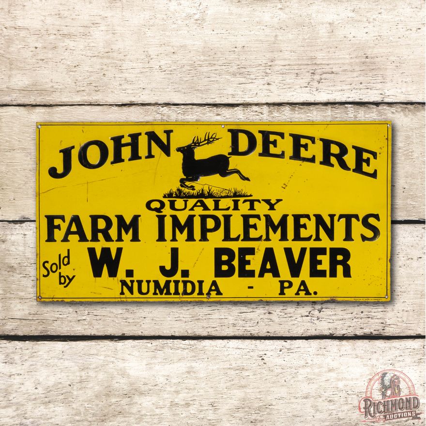 John Deere Leaping Deere Logo Pennsylvania Single Sided Metal Sign TAC 7.5