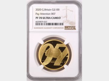 2020 JAMES BOND 'PAY ATTENTION' PROOF 1oz GOLD 100 POUND COIN PF70 UCAM TOP POP!