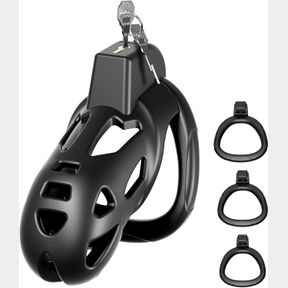 MALE CHASTITY DEVICES COCK CAGE - LARGE CHASTITY CAGE BUILT-IN VERTICAL INVISIBLE LOCK CHASTITY DEVICE WITH 3 SIZE BASE RINGS&2 KE