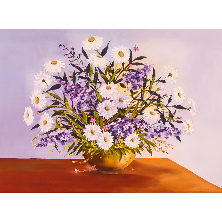 Large Still life of Flowers Oil Painting on Canvas. Signed Wilma Bryant. Framed Measurements 38x48''