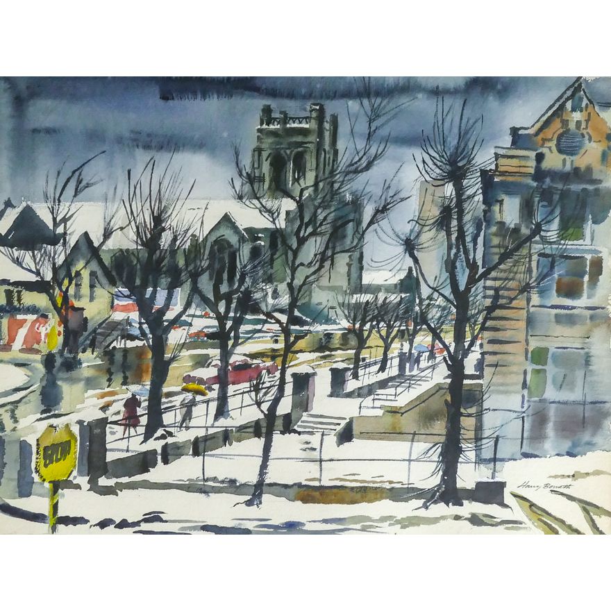 Harry Bonath ''Burrard Street'' Signed 1957 Watercolor Framed 29.25''x40.25''