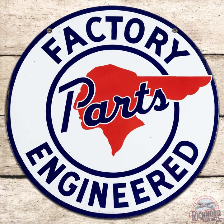 Pontiac Factory Engineered Parts 20" DS Porcelain Sign w/ Full Feather Logo