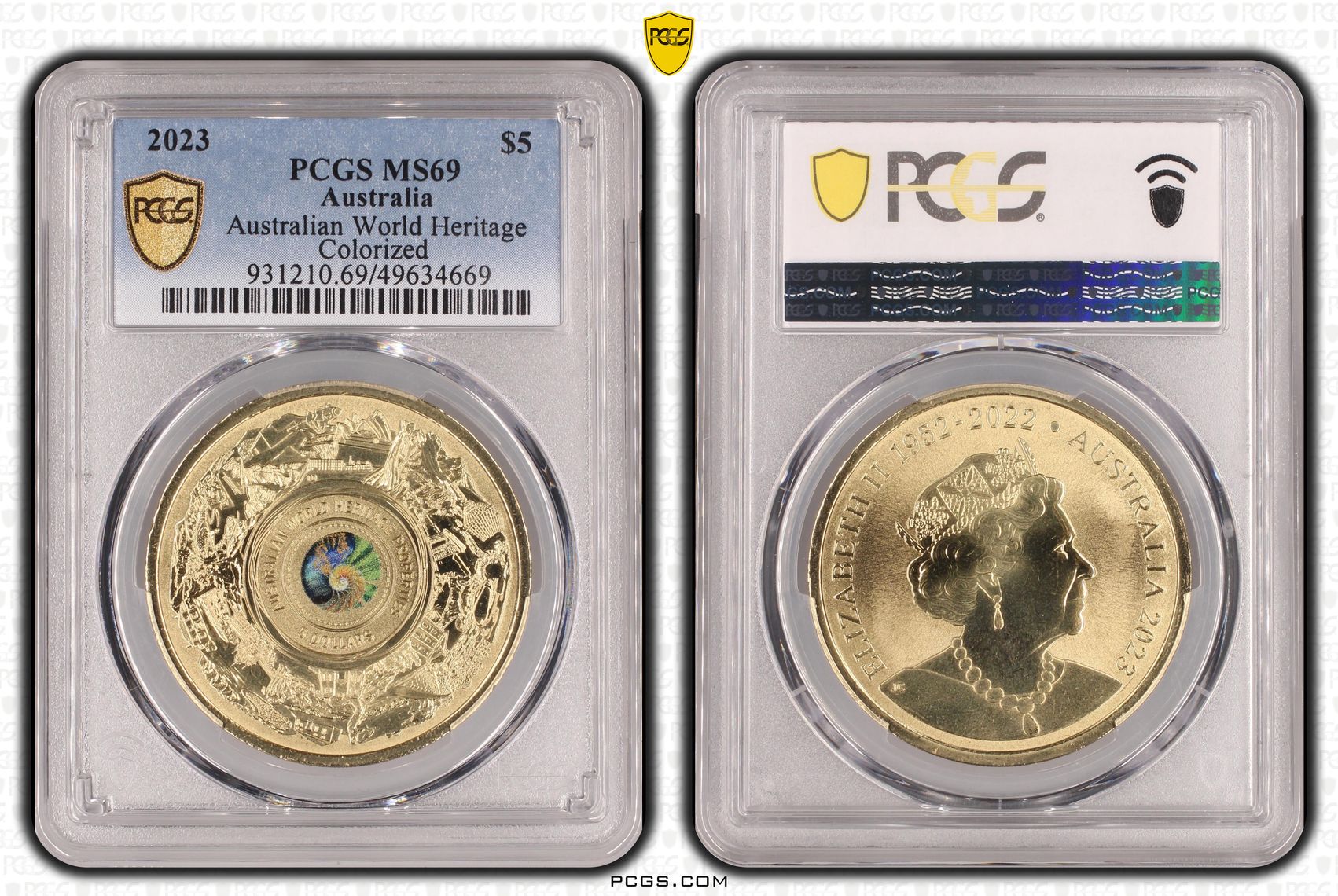 Australian World Heritage Colorized , Five Dollar, 2023, PCGS MS69
