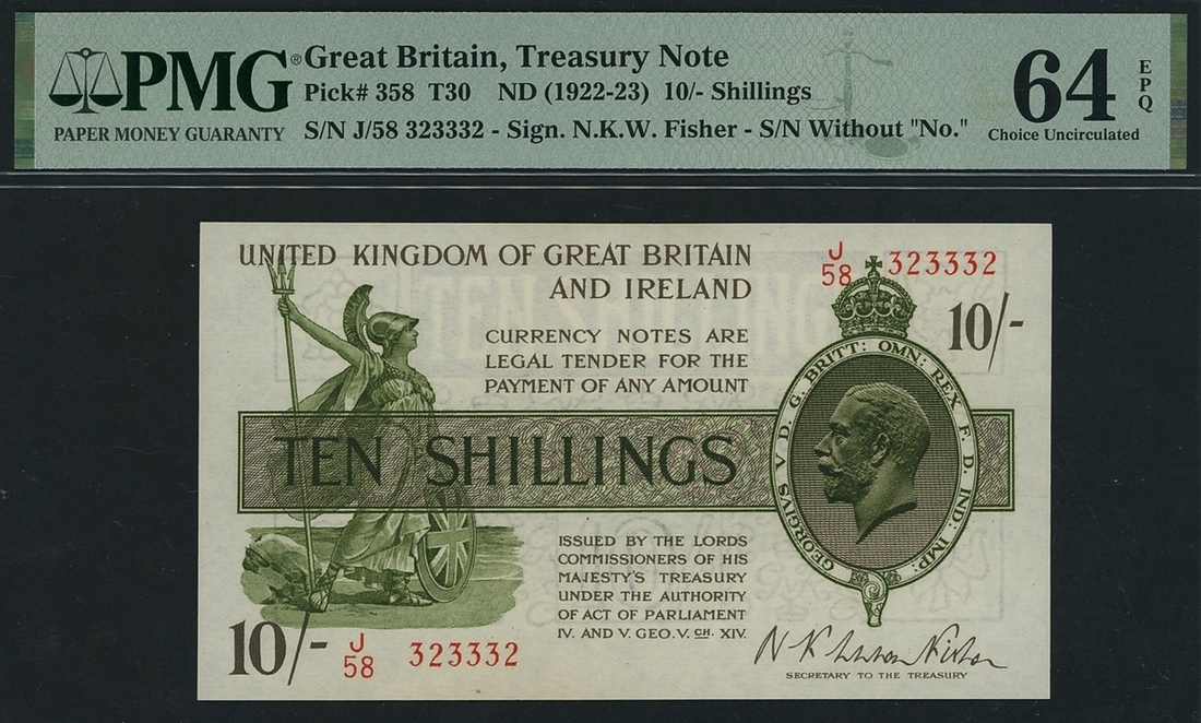 Treasury Series, N. F. W. Fisher, [First Series] 10 Shillings, ND (1922 ...