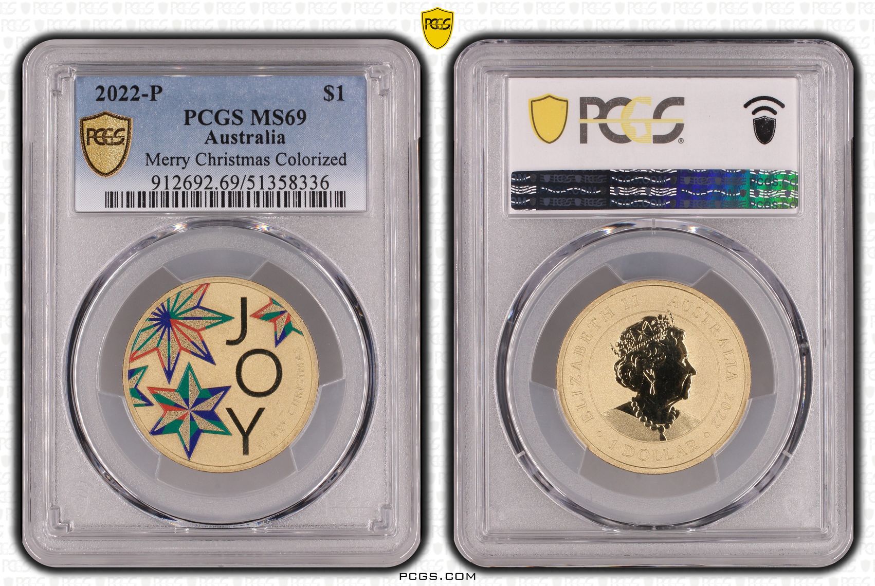 Merry Christmas Colorized, One Dollar, 2022-P, PCGS MS69