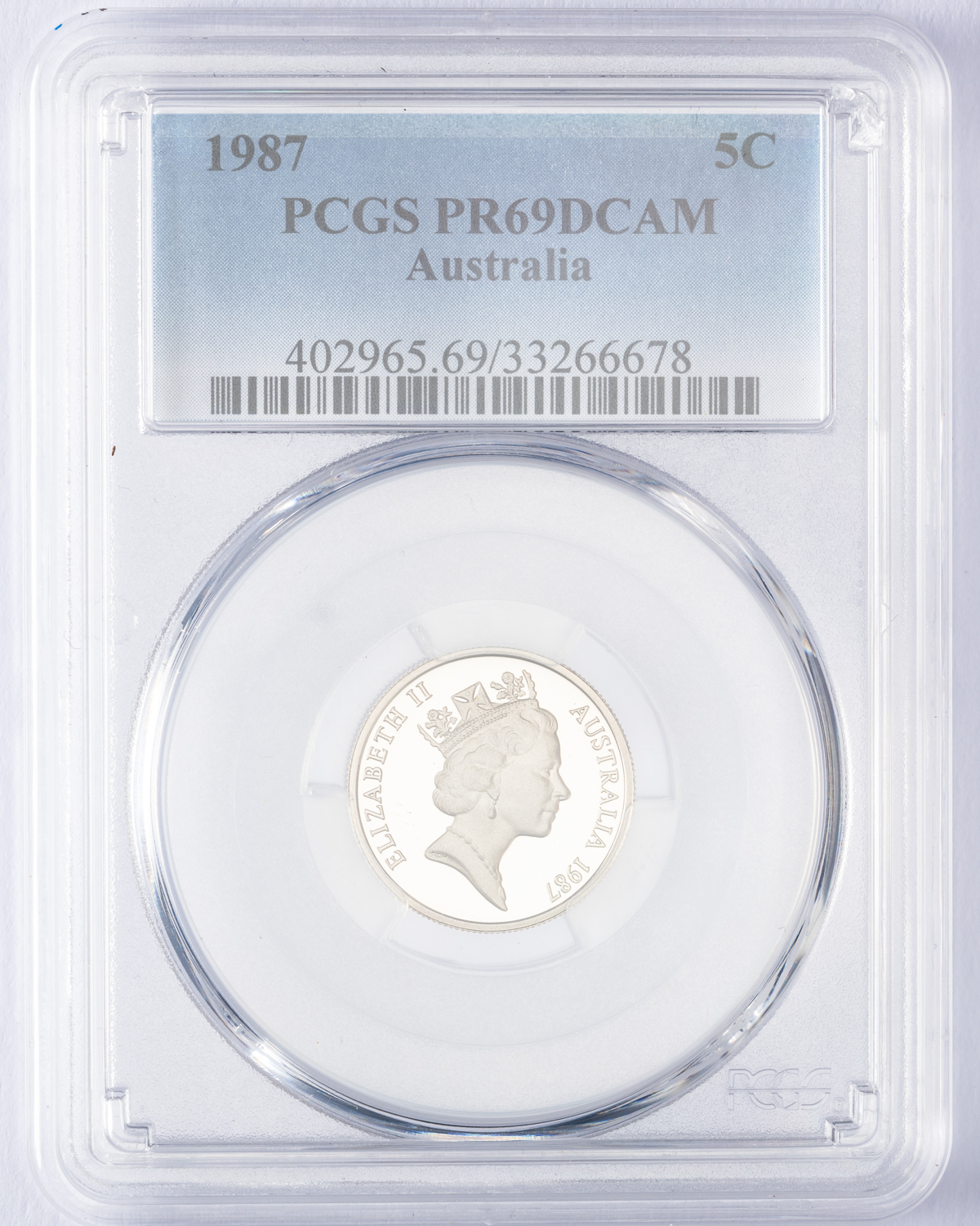 Elizabeth II, Five Cent, 1987, PCGS PR69DCAM
