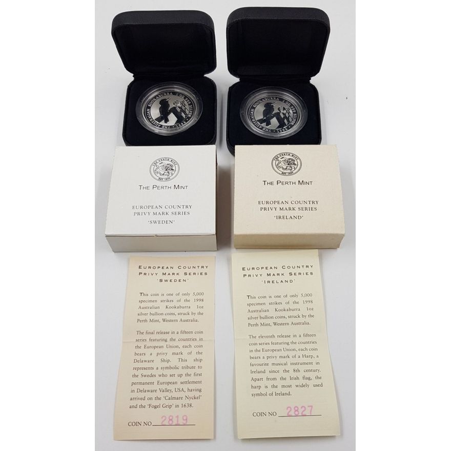 Aus. Kookaburra Privy Mark 1oz. Silver Coins (x2)