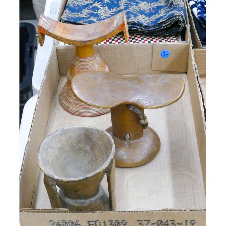 Box Old African Wood Headrests etc.