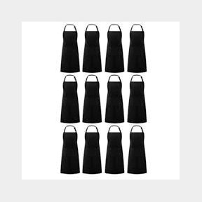 Selphies Set/Pack of 12 Neck Adjustable Apron (Bib) -Black -Bar 9902040252924- 51745/28174 SN B2 (S1)