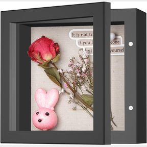 5X5 SMALL SHADOW BOX FRAME WITH LINEN BACK - STURDY MEMORY DISPLAY CASE OF FLOWER, PICTURES, MEDALS AND MORE, BLACK