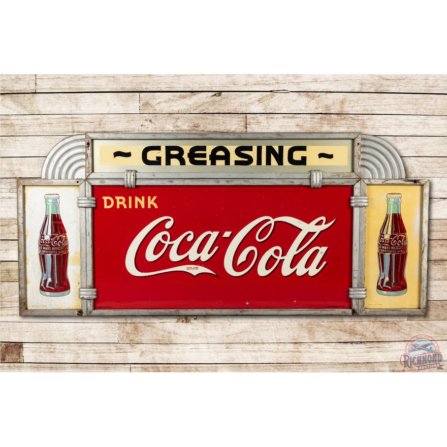 9' Coca Cola Greasing Multi Piece Tin Billboard Sign TAC 8