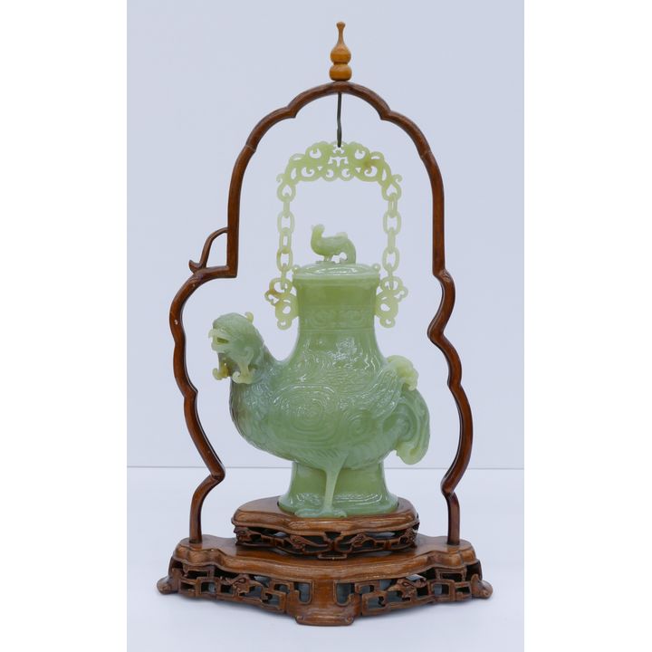 Fine Chinese Jade Archaic Rooster Vessel on Stand