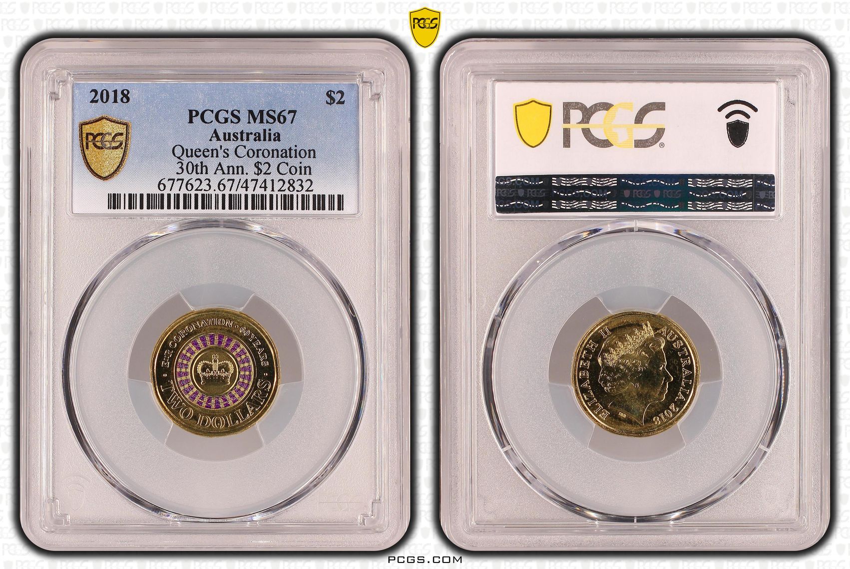 470 · Elizabeth II, Queen's Coronation Colorized 30th Ann. $2 Coin , Two Dollar, 2018, PCGS MS67