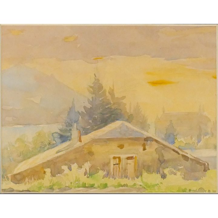 Harry Wentz ''Cabin Landscape'' Watercolor Framed 14.5''x17.5''