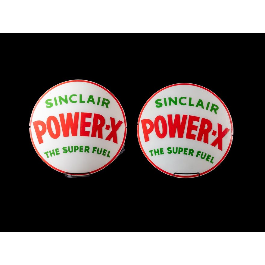 Pair 13.5" Sinclair Gasoline Power - X Super Fuel Glass Globe Lens.