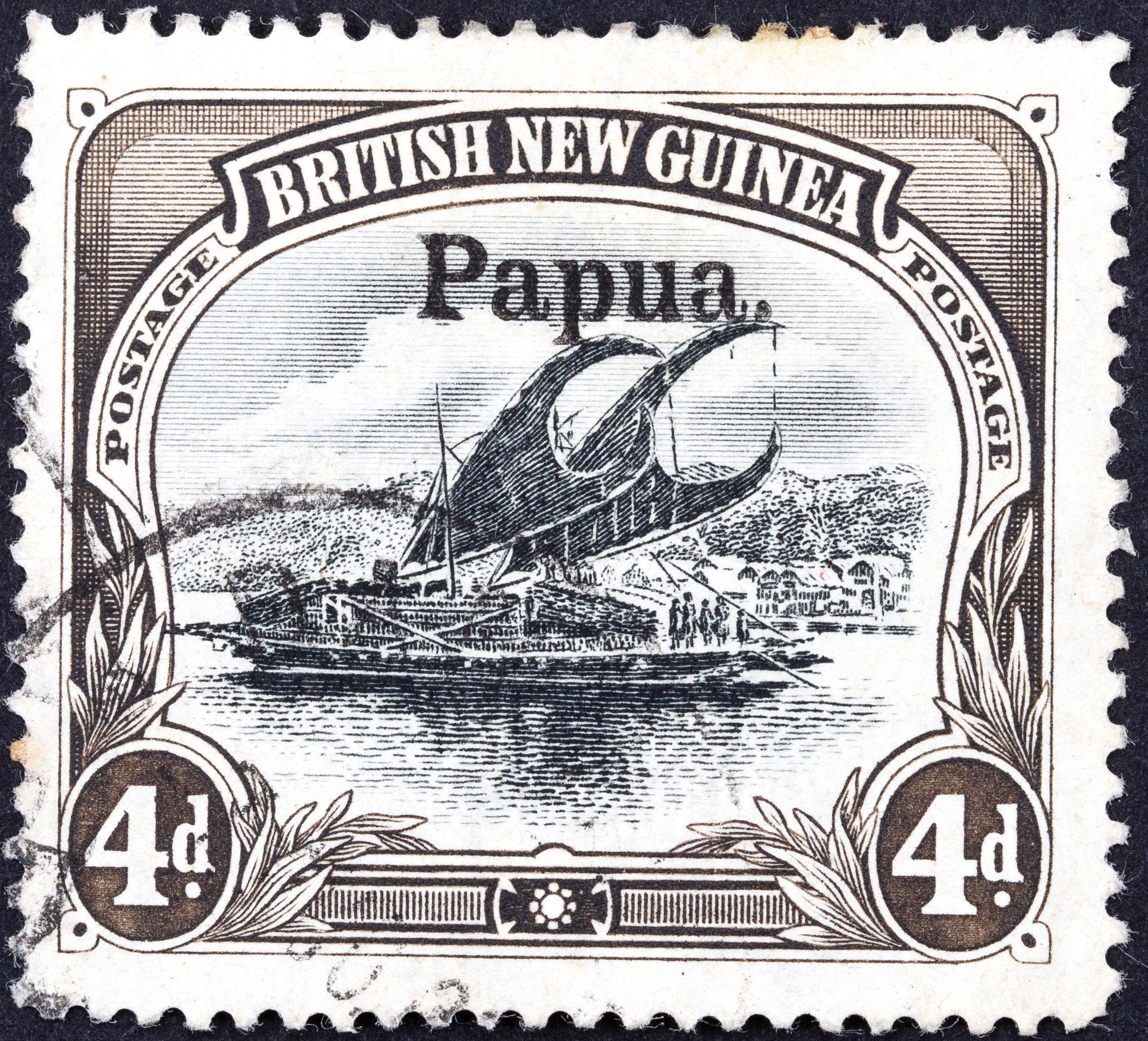 Lakatois, Large Papua Overprint, Fourpence, Black & Sepia, 1906, FU