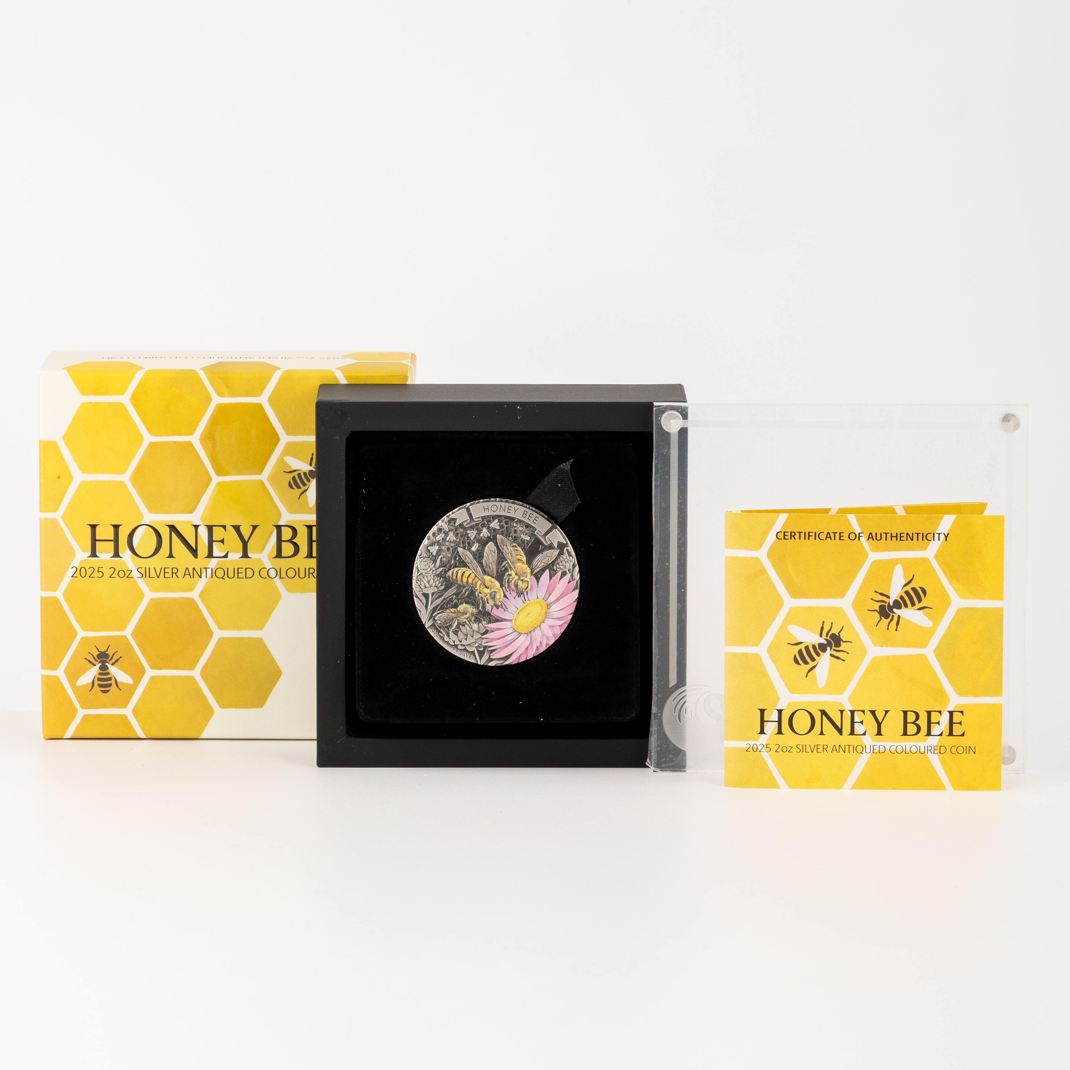 105 · Honey Bee Silver Antiqued Coloured Coin, Two Dollars, 2025