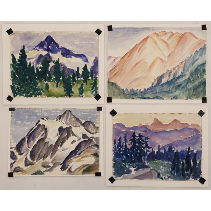4pc Arthur Runquist NW Mountains Small Watercolors 10''x13.5''