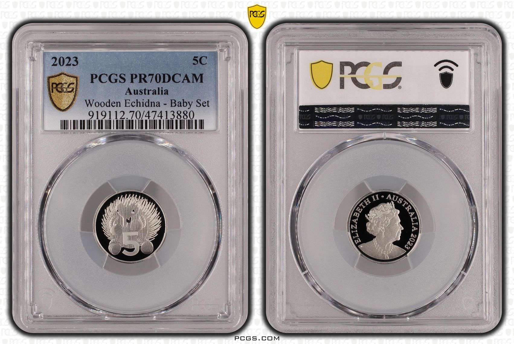 Wooden Echidna - Baby Set, Five Cent, 2023, PCGS PR70DCAM