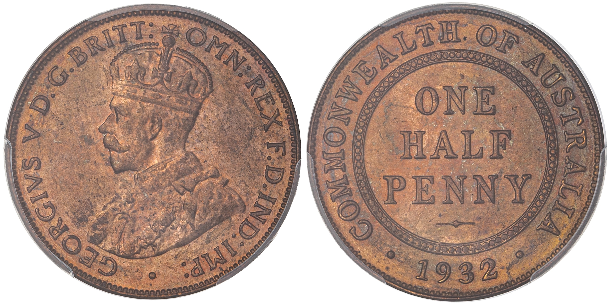 George V, Halfpenny, 1932, PCGS MS64RB