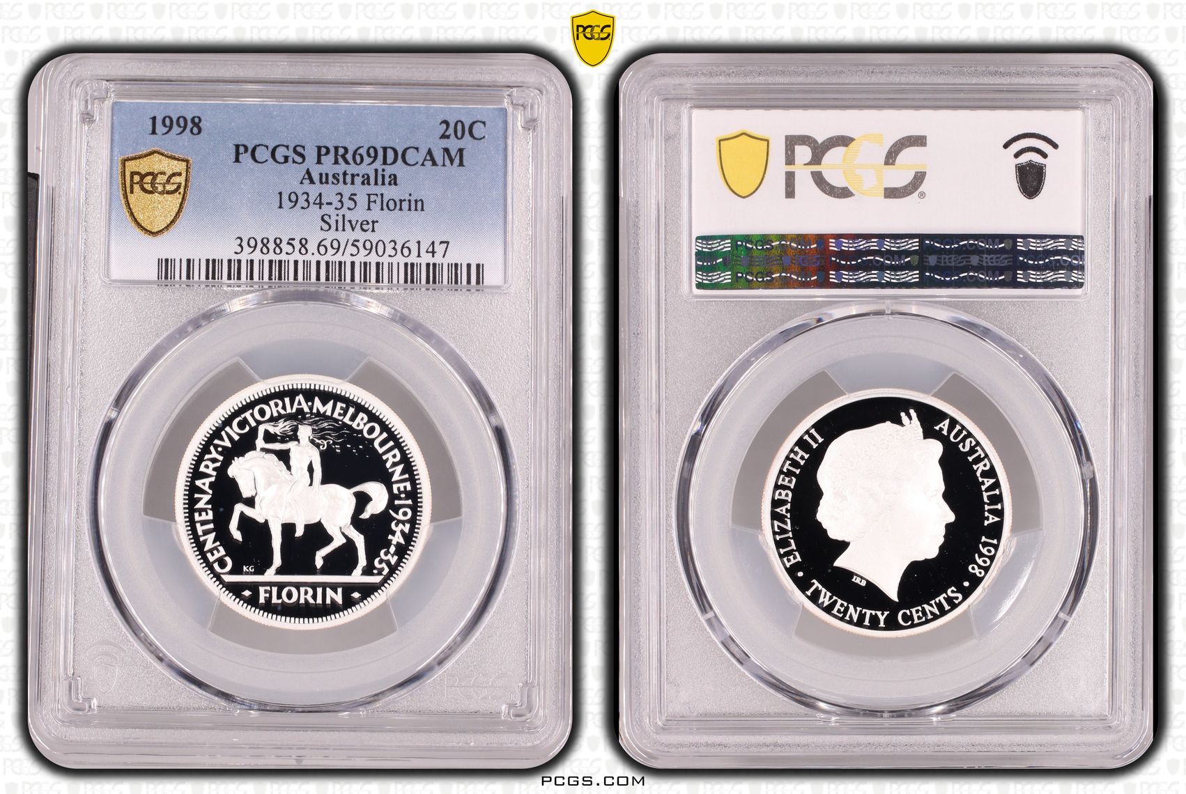 1934-35 Florin Silver, Twenty Cent, 1998, PCGS PR69DCAM
