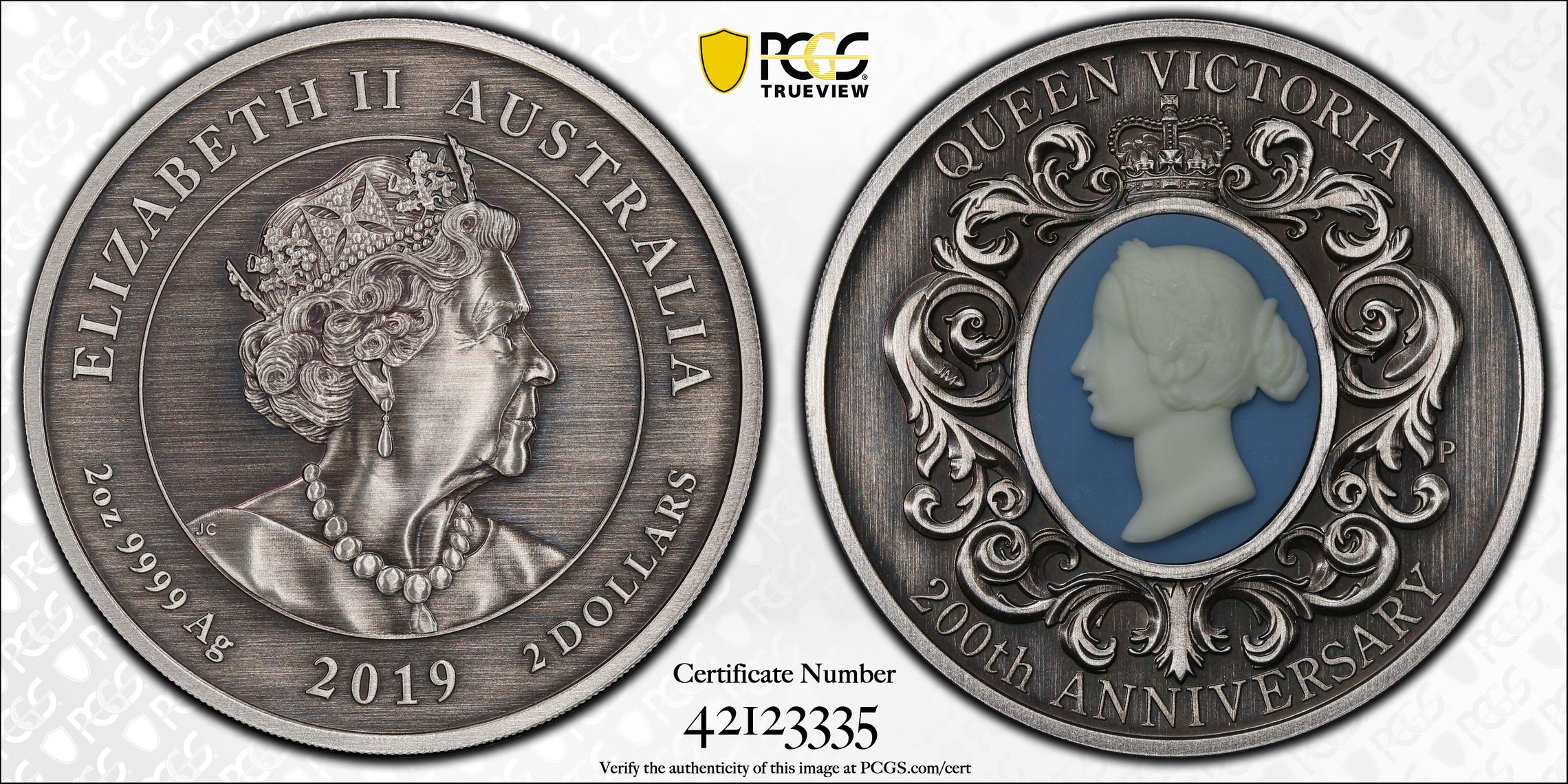 Queen Victoria Cameo Ag, Two Dollar, 2019-P, PCGS MS70